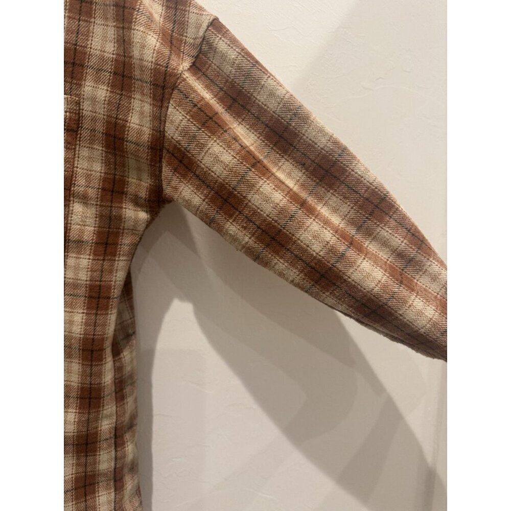 Böhme oversized brown and beige plaid flannel shacket Size Small Brown & White - Picture 5 of 16